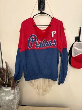 Detroit Pistons Red & Blue Pullover shoulder Sweatshirt XXL Nike NBA